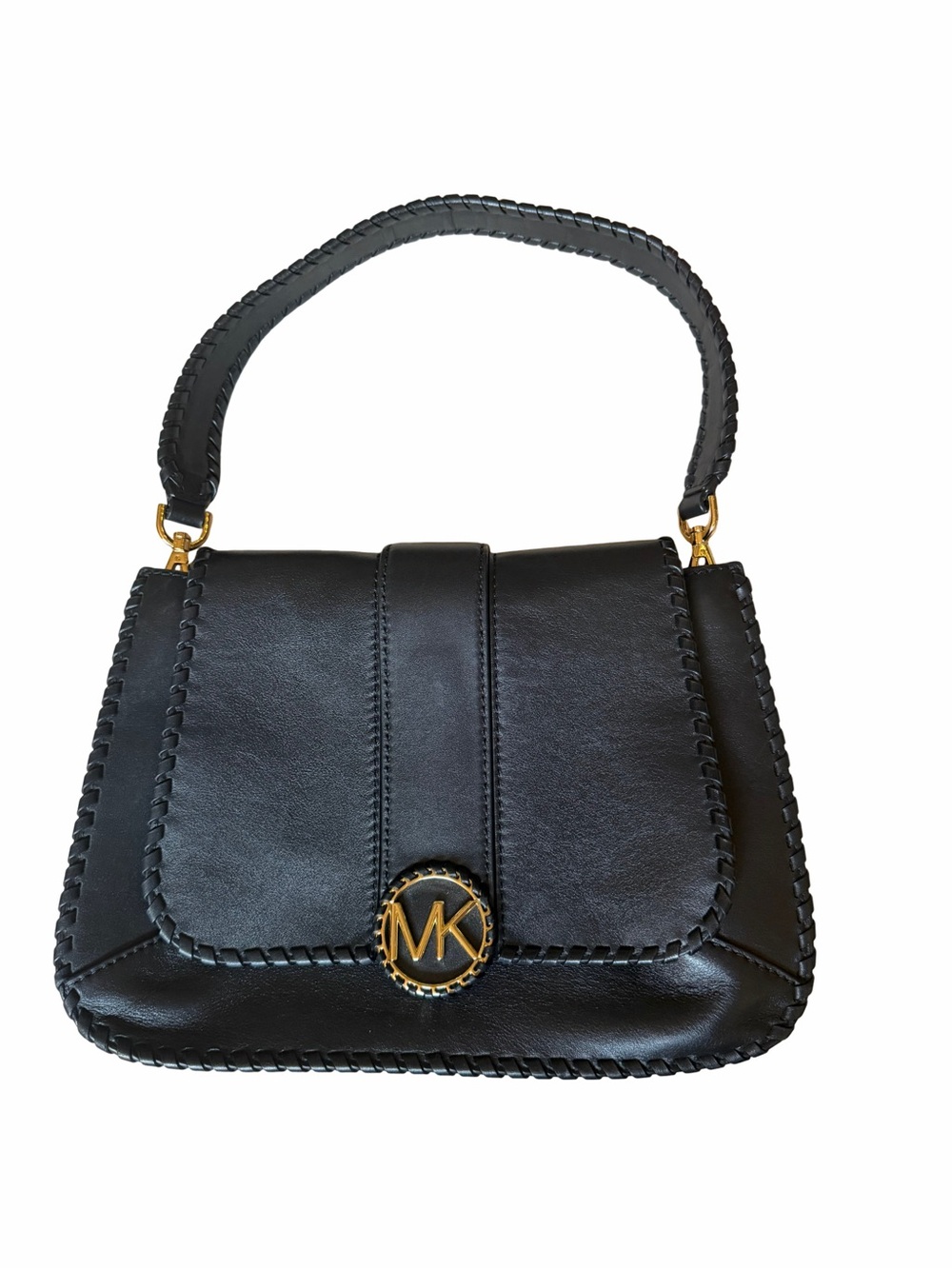 Michael Kors Lillie Whipstitch Black Leather Shoulder Bag